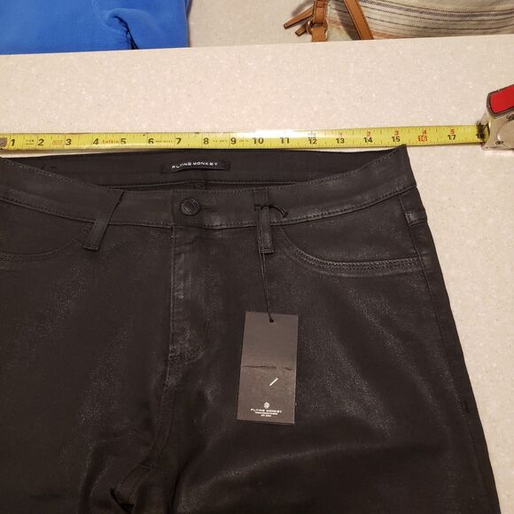 NWT Flying Monkey Black Waxed Coated High Rise Jeggings Jeans Sz 30 - Picture 8 of 11